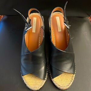 H&M Black Leather Wedge-heeled Espadrilles Sz.7